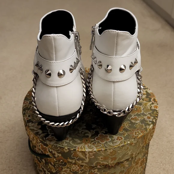 Studded White Ankle Boots - Picture 2 of 5
